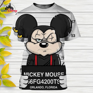 Disney Mugshot Fun T-Shirts Featuring Mickey Mouse Donald Duck Goofy Pluto Cartoon T-shirts Casual Style 3D Printed