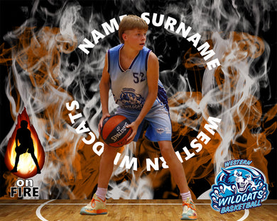 Western Wildcats Basketball On Fire Photo